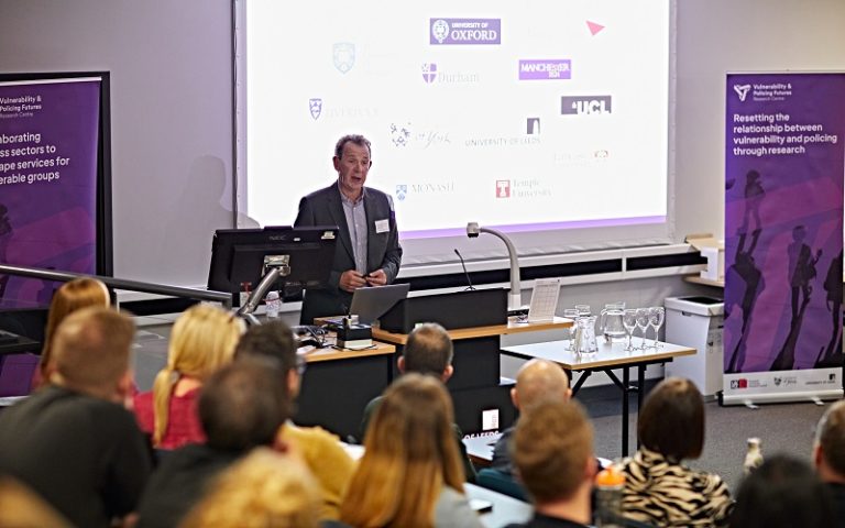 Professor Adam Crawford speaking to an audience at the Vulnerability & Policing Futures Research Centre's Leeds launch event