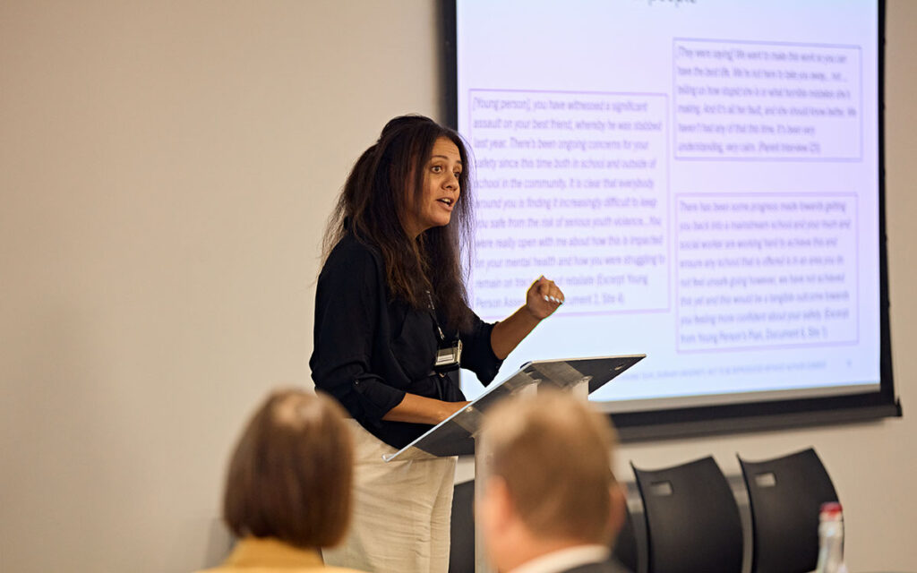 Professor Carlene Firmin delivering a keynote speech